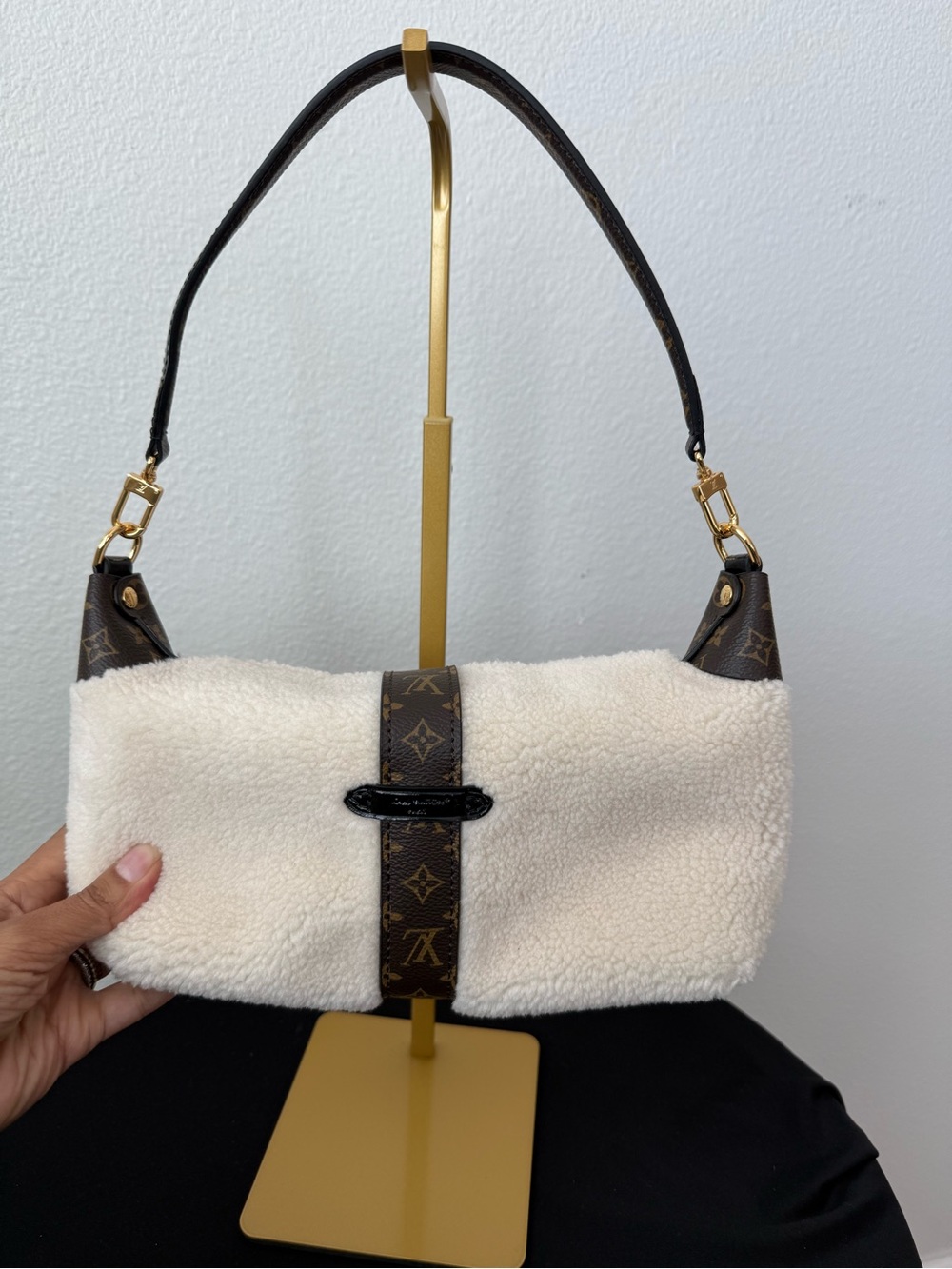 Shearling Pochette Mini Shoulder Bag in Cream and Brown - Picture 2 of 8